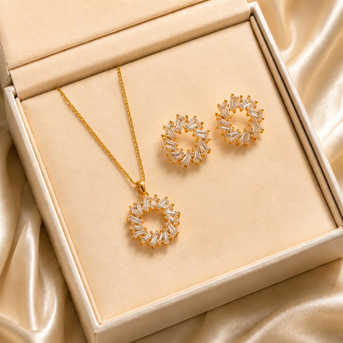 Luxury Gold Crystal Wreath Necklace & Earrings Set