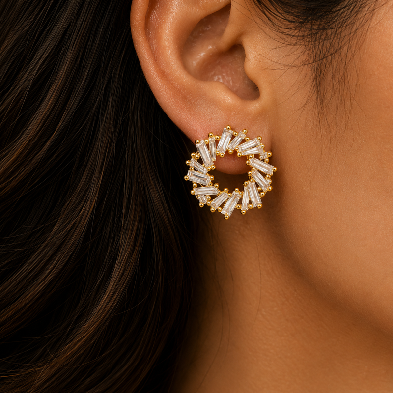 Luxury Gold Crystal Wreath Necklace & Earrings Set