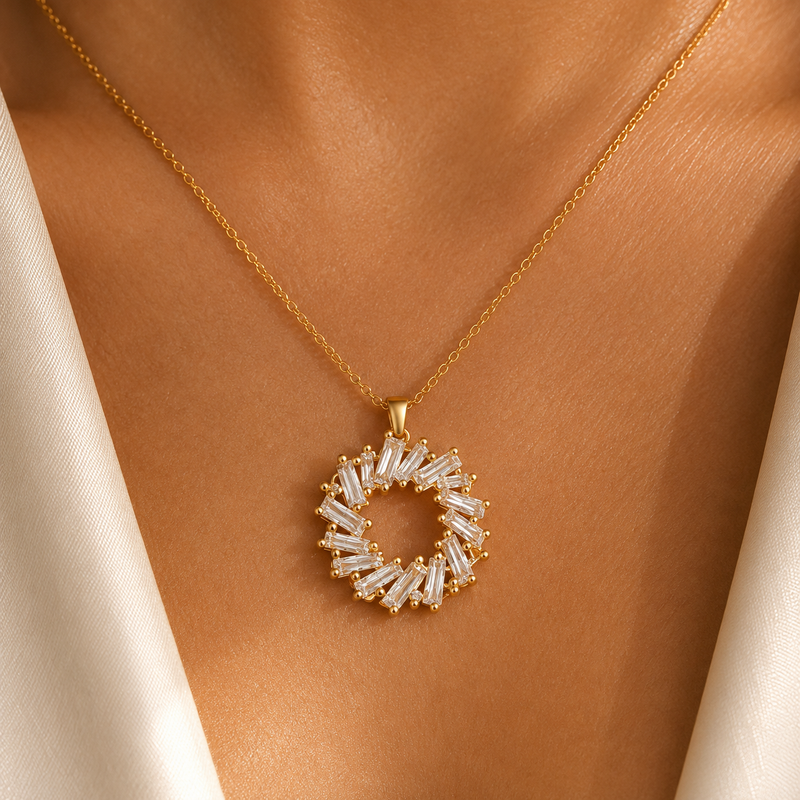 Luxury Gold Crystal Wreath Necklace & Earrings Set