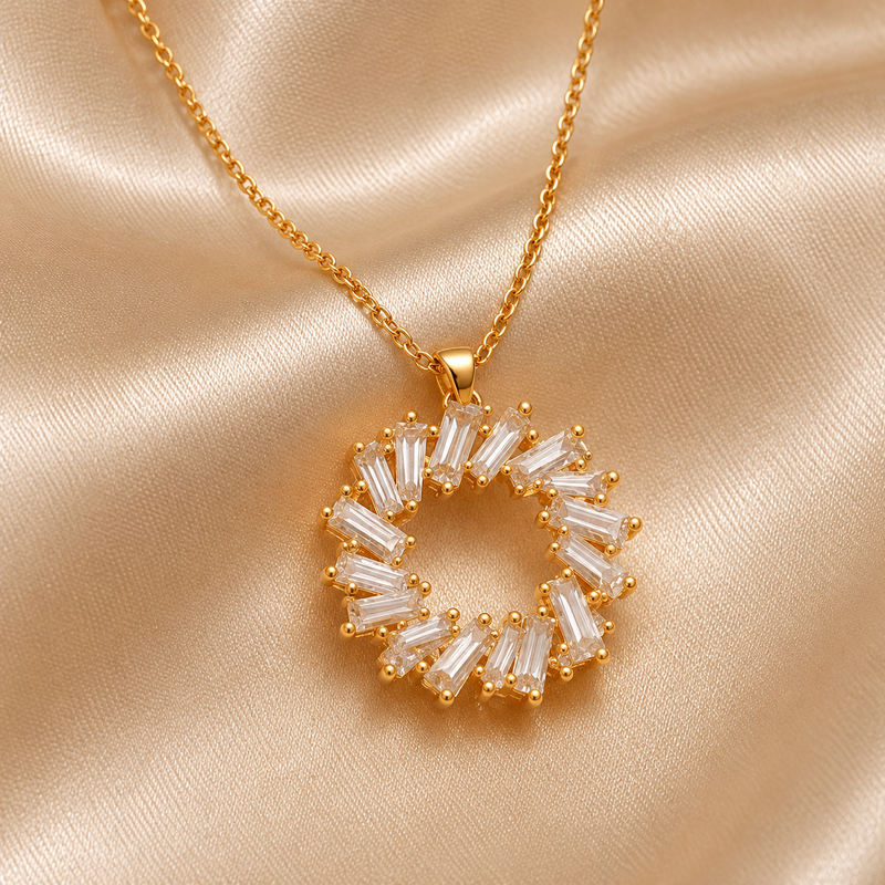 Luxury Gold Crystal Wreath Necklace & Earrings Set