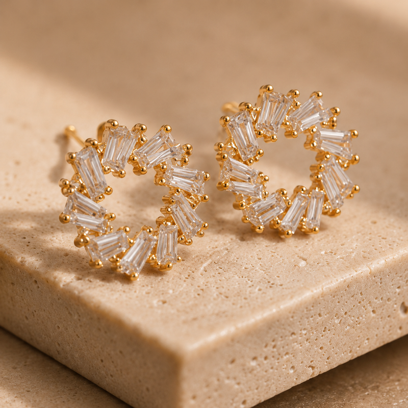 Luxury Gold Crystal Wreath Necklace & Earrings Set