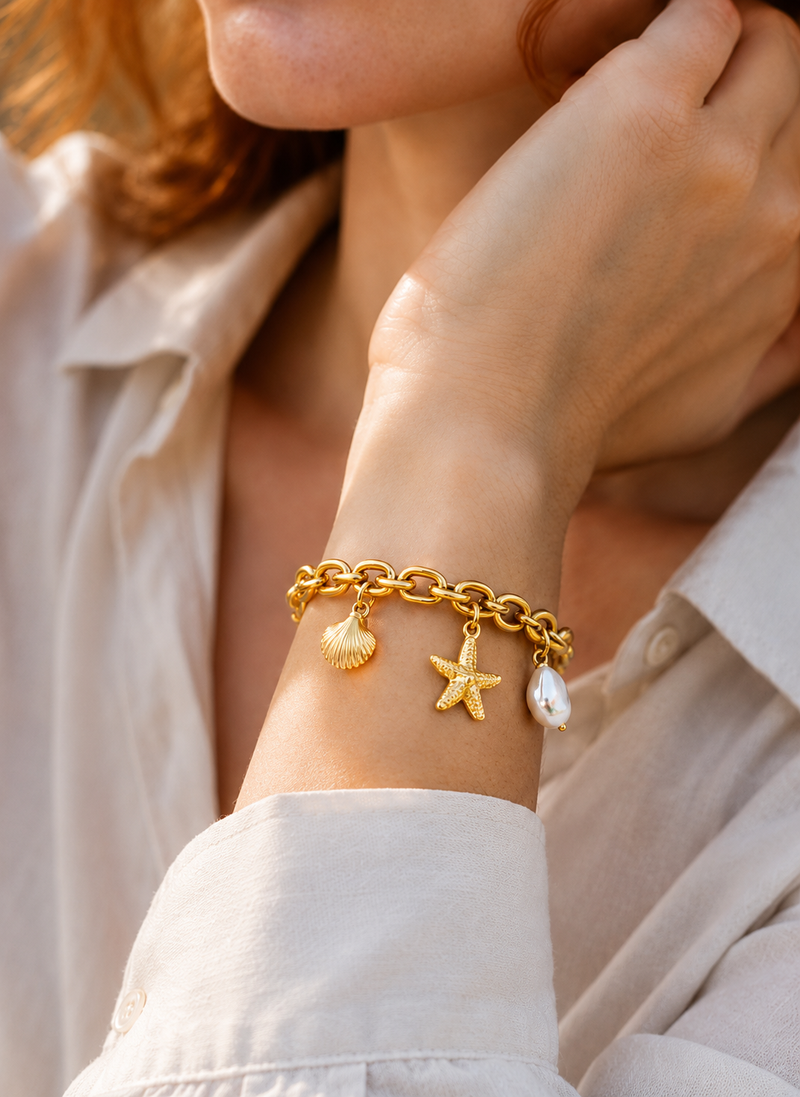 Gold Starfish Charm Bracelet