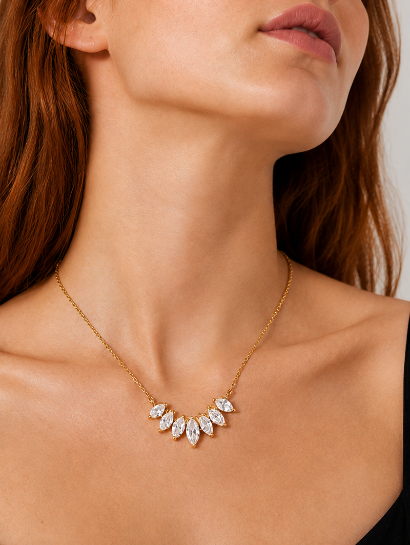 Crystal Leaf Gold Necklace