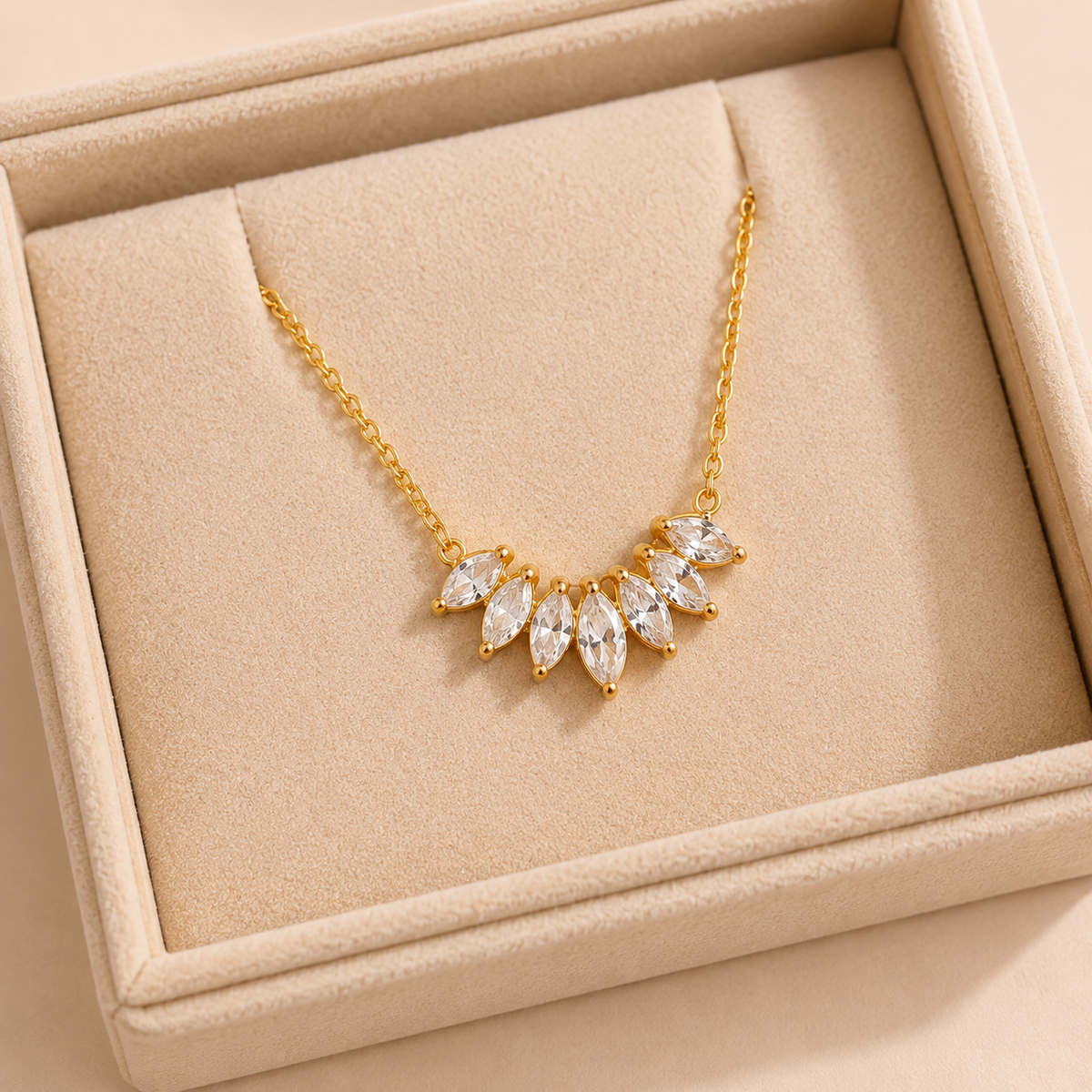 Crystal Leaf Gold Necklace