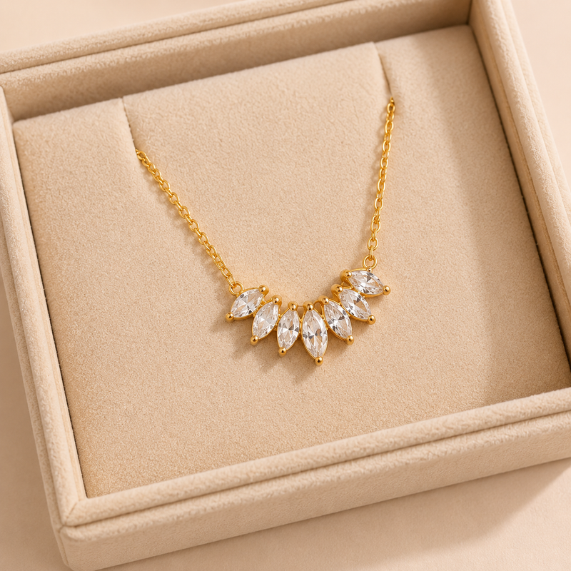 Crystal Leaf Gold Necklace