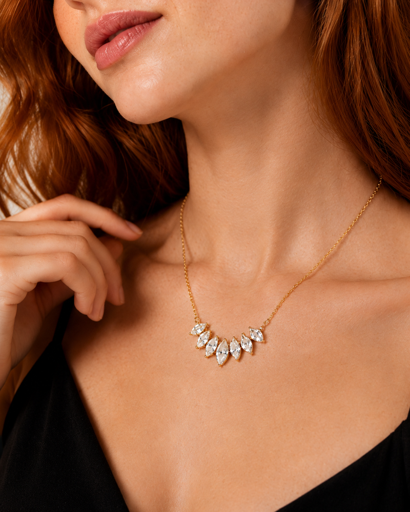 Crystal Leaf Gold Necklace