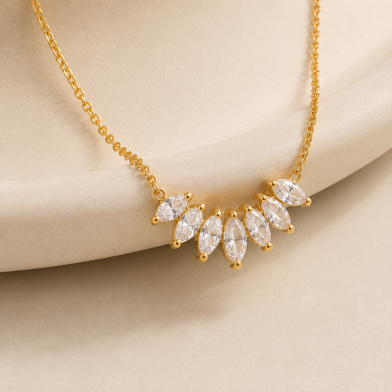 Crystal Leaf Gold Necklace