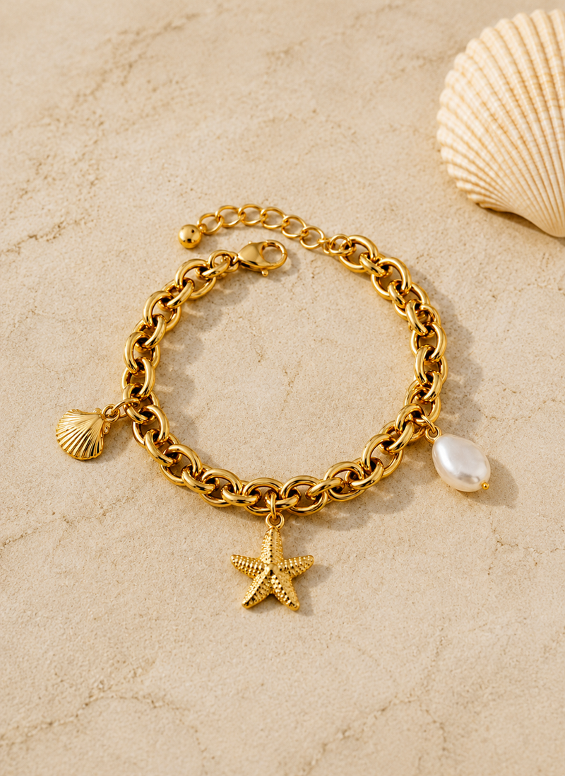 Gold Starfish Charm Bracelet